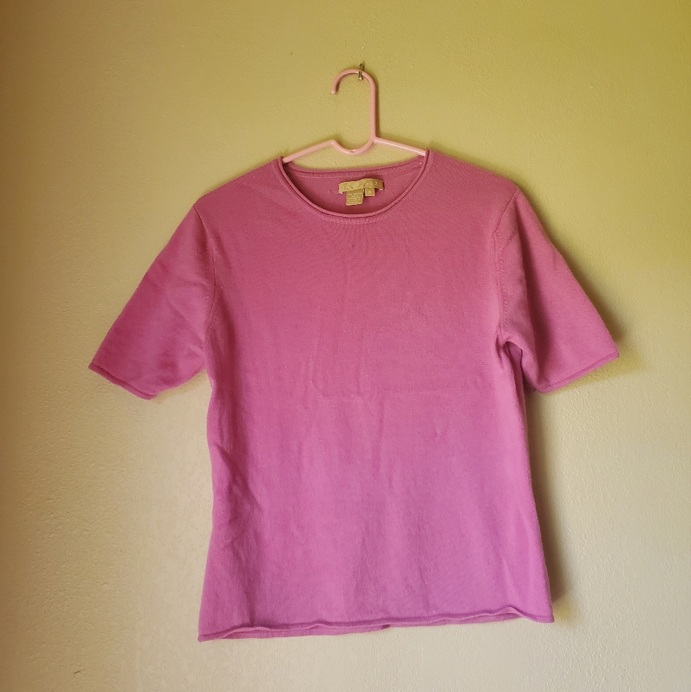 STUDIO 121 women's 100% cashmere Barbie pink sweater roundneck pull-over top
